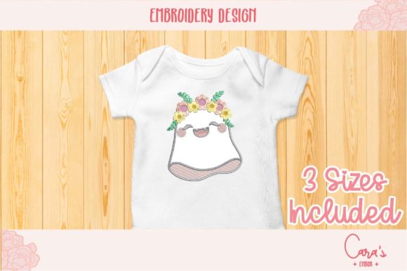 Cute Ghost with Flowers Applique